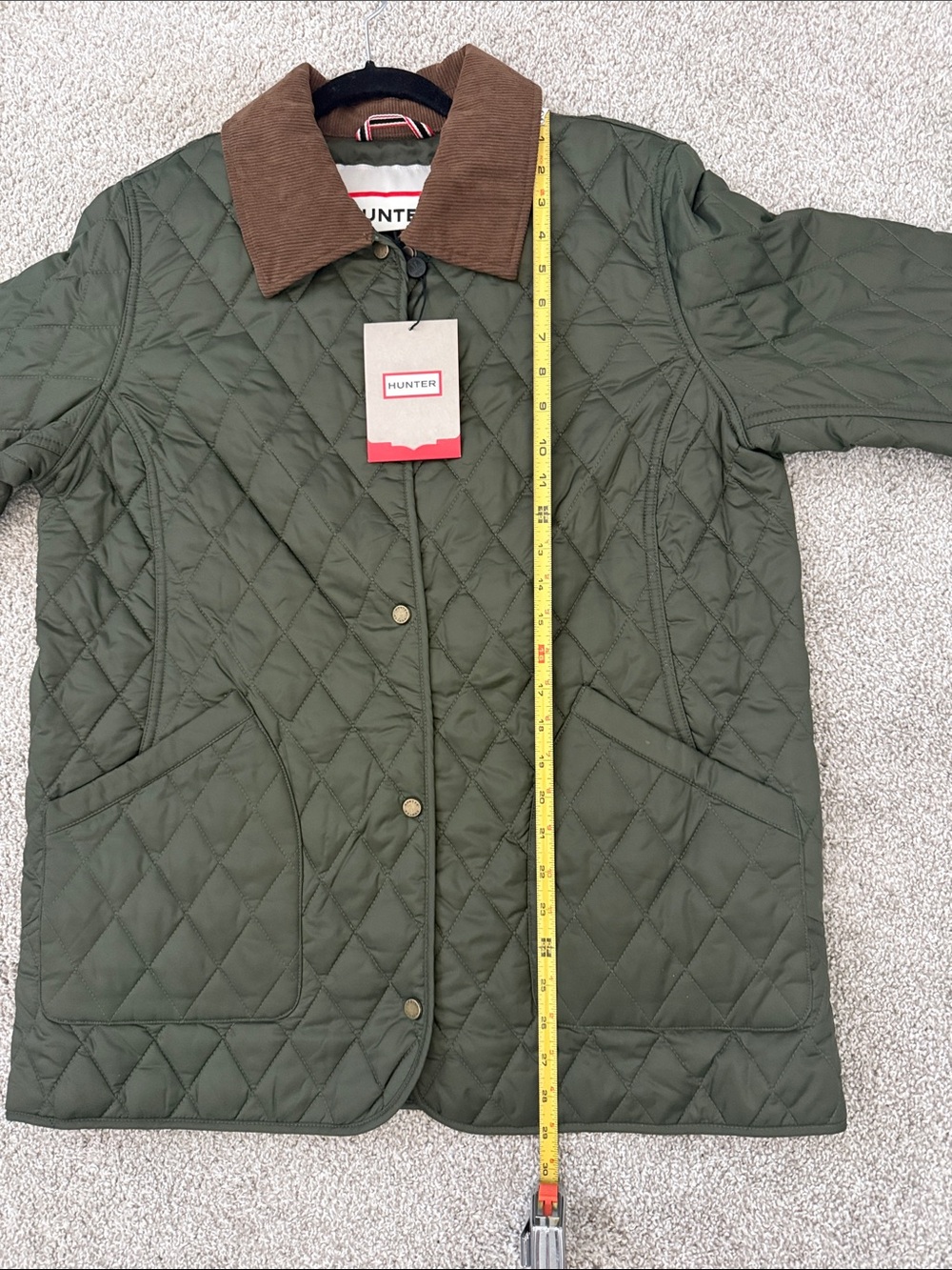 Hunter Quilted Olive Green Rachel jacket with Brown Corduroy Collar - Picture 5 of 10